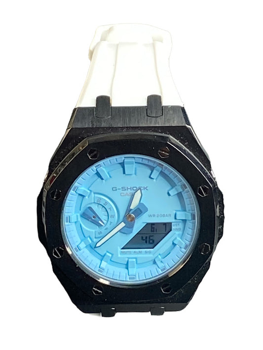 GShock Mod AP Style Black w/ White Band/ Blue Stainless