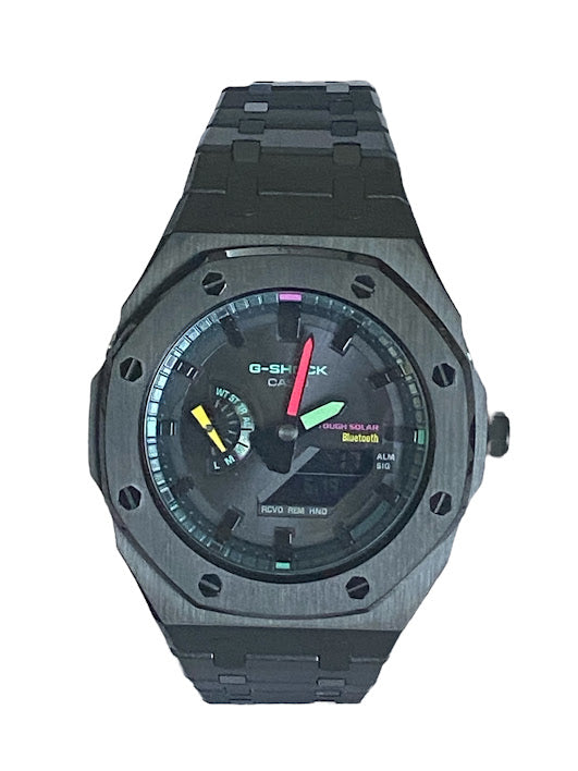 GShock Mod AP Style Black/ Bluetooth-Solar Black Stainless w/ Rainbow Markers