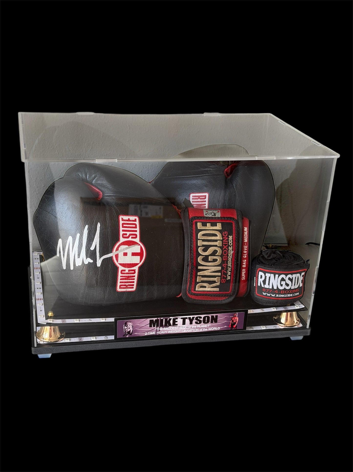 Mike Tyson Pair Of Sparring Used Gloves With Custom Lighted Display Box