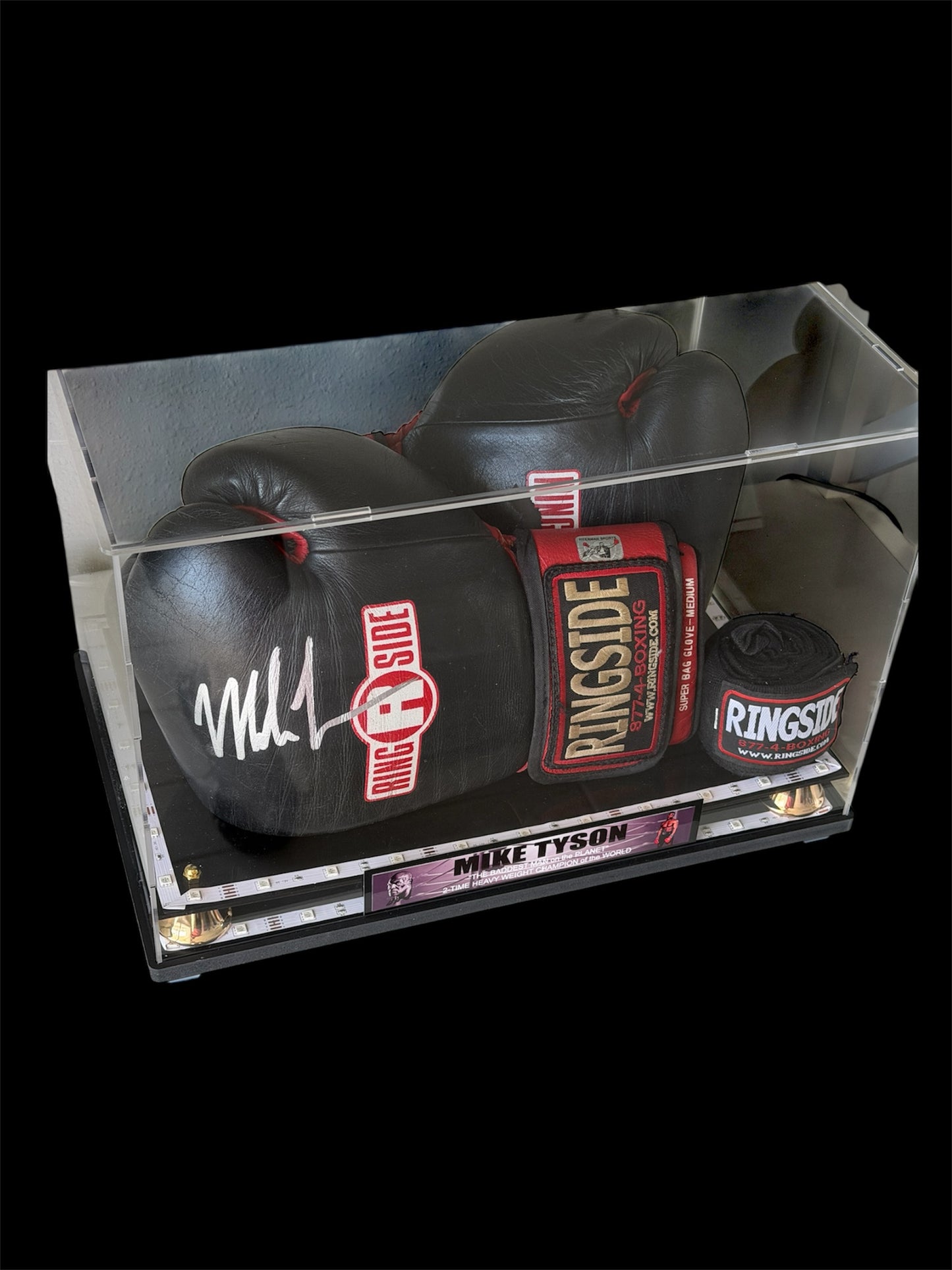 Mike Tyson Pair Of Sparring Used Gloves With Custom Lighted Display Box