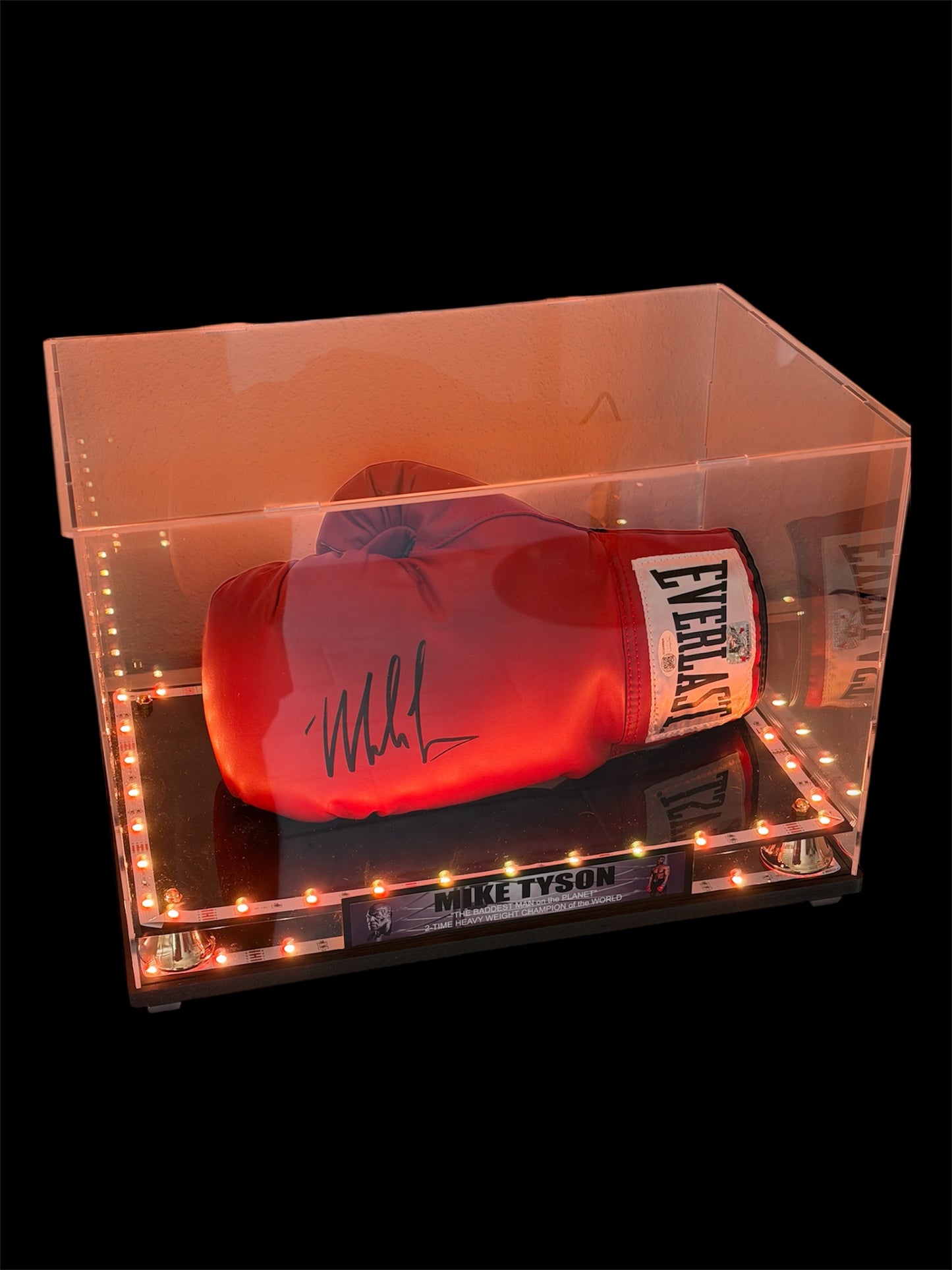 Mike Tyson Red Everlast Autographed Boxing Glove with Lighted Display Case