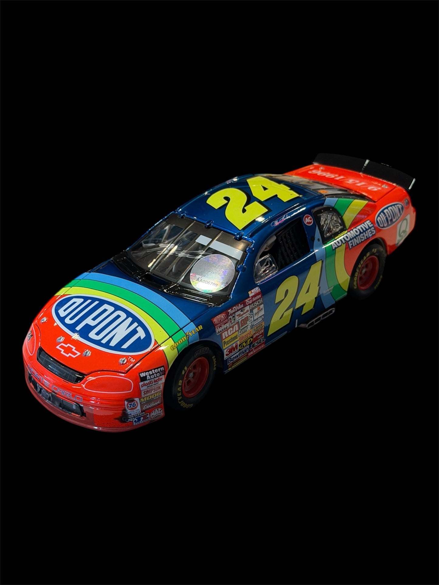 Jeff Gordon & Ray Evernham Signed LE NASCAR #24 Dupont 1996 Dover Win Monte Carlo Liquid Color 1:24 Scale Diecast Car