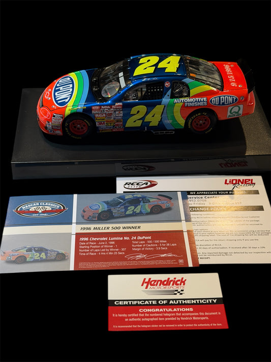 Jeff Gordon & Ray Evernham Signed LE NASCAR #24 Dupont 1996 Dover Win Monte Carlo Liquid Color 1:24 Scale Diecast Car