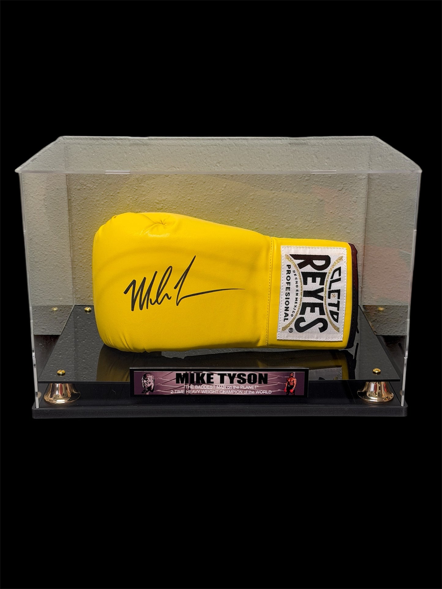 Mike Tyson Yellow Reyes Autographed Boxing Glove with Display Case
