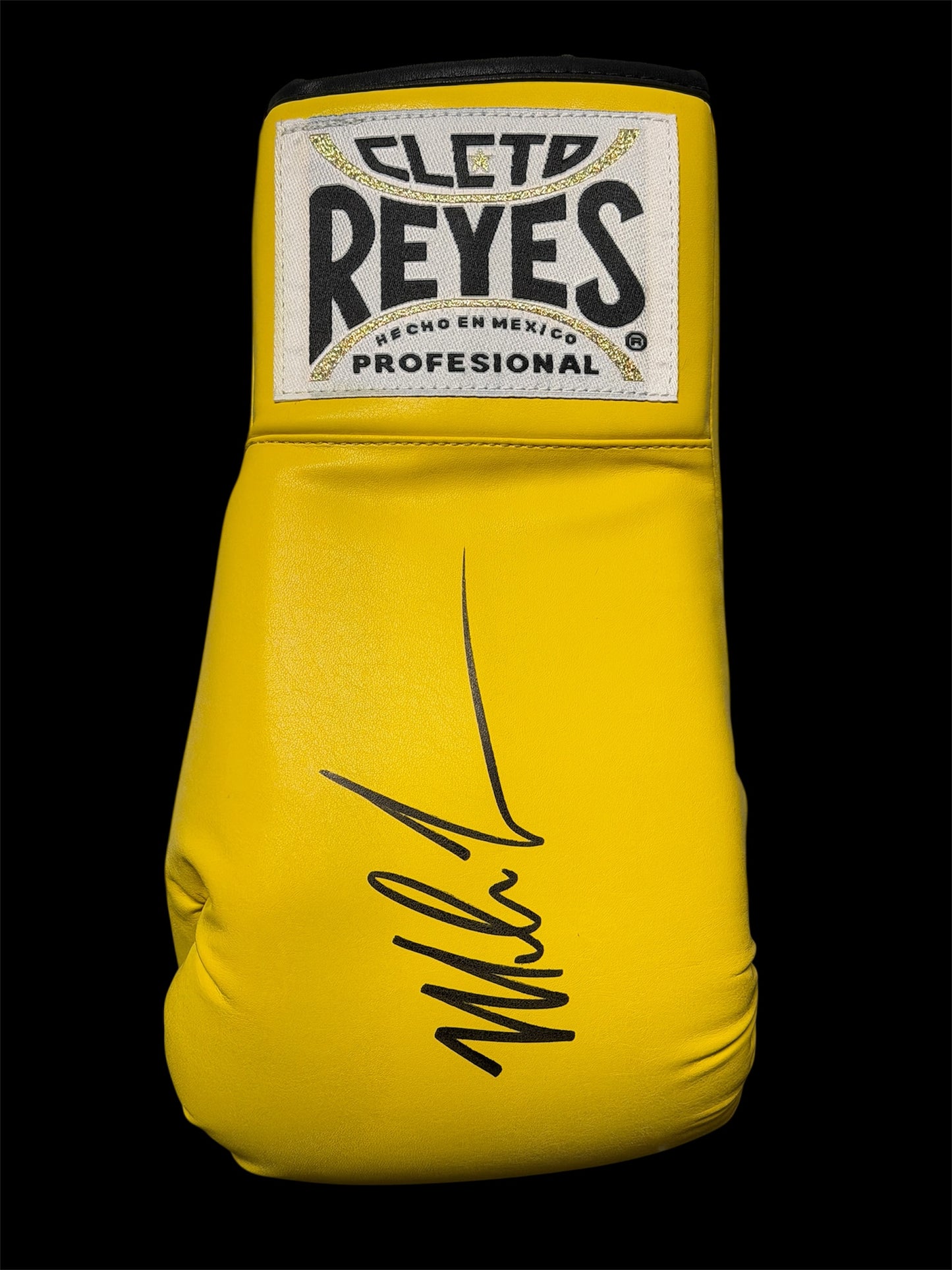 Mike Tyson Yellow Reyes Autographed Boxing Glove with Display Case