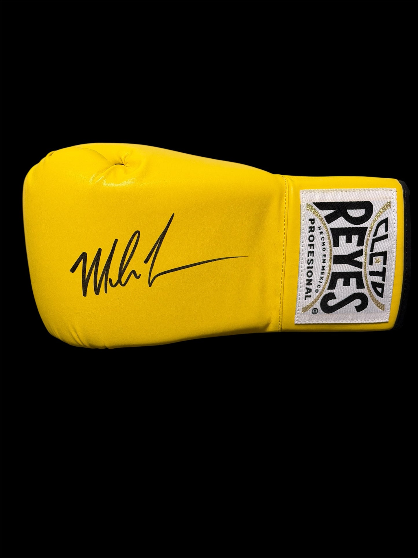 Mike Tyson Yellow Reyes Autographed Boxing Glove with Display Case